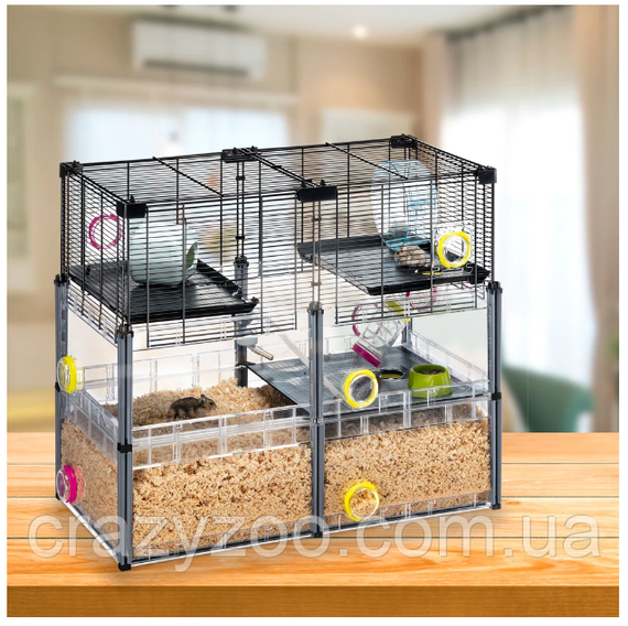 Модульна клітка для хом'яків та мишей Ferplast Multipla Hamster Crystal з аксесуарами чорна 72.5x37.5x62 см 57007617 | Зображення 2