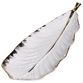 Фарфоровое блюдо для сервировки стола 45×16.5×3 (см) блюдо для подачи закусок Белый с золотом CJY-175