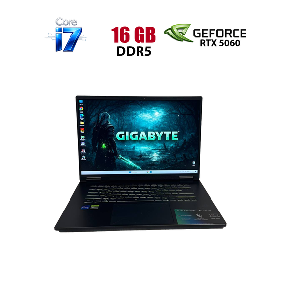 Ігровий ноутбук Gigabyte A16 CVH / 16" (2560x1600) IPS / Intel Core i7-13620H (10 (16) ядер по 2,4 - 4,9 ГГц) / 16 ГБ DDR5 / 1000 ГБ SSD NVMe / nVidia GeForce RTX 5060, 8 ГБ GDDR7, 128-біт / WebCam б/в