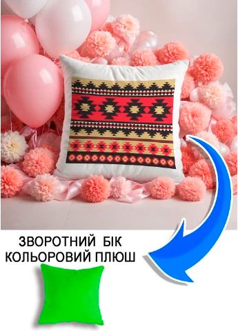 Подушка плюшева Мерч Крафт Дизайн з принтом орнамент 06 салатовий плюш квадратна 33х33 см