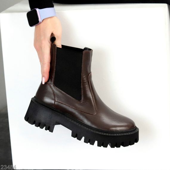 Крутые кожаные ботинки челси цвет Шоколад на тракторной подошве