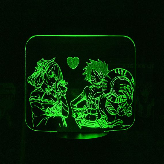 Акриловый светильник-ночник Д. Луффи и Райдэн зеленый tty-n002033