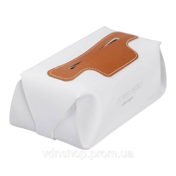 Серветниця з еко шкіри 21х12х8 см контейнер для серветок в автомобіль Білий HP-3-210W | Зображення 2