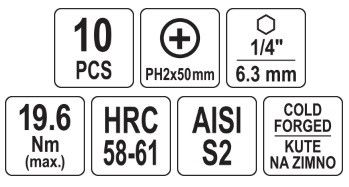 Насадка викруткова NON SLIP біта хрестовидна PН2 x 50 мм 10 шт YATO YT-04782 | Зображення 3