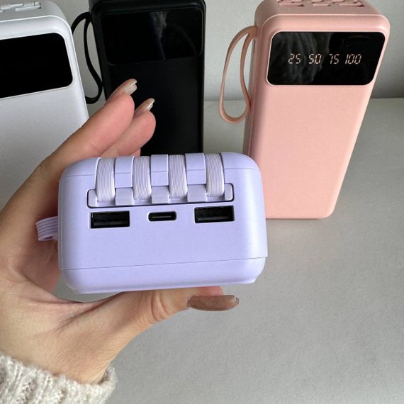 Power Bank Intelligent Fast з кабелем USB+Micro+Type-C+Lightning (30000mAh) Бузковий | Зображення 2