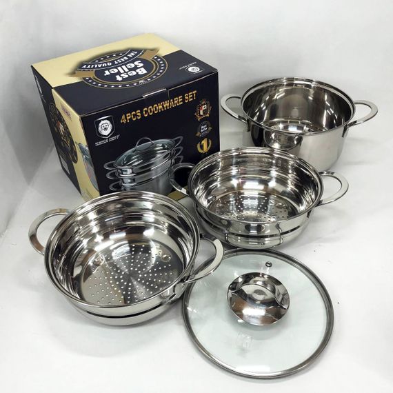 Кастрюля-пароварка LB-1857CB из нерж. стали со стеклянной крышкой, индукция, ZQ-762 3,7л., 4пр | Зображення 1