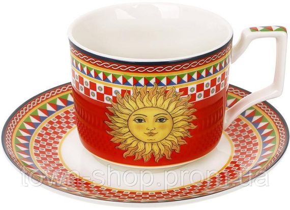 Чашка с блюдцем фарфоровые Sicilia "Sole" (Солнце) 220мл, в подарочной коробке BD-149-007