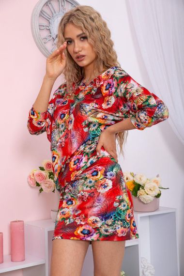Мини-платье в цветочный принт красного цвета 167R105-10 | Зображення 2