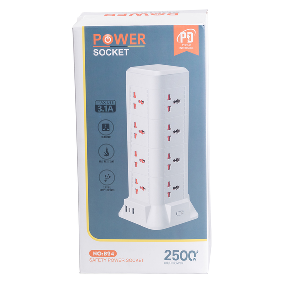 Мережевий фільтр подовжувач 2.8 м з лампою на 12 універсальних розеток з 2 USB, 1 Type-C, бездротова зарядка HP-5-9MF | Зображення 9