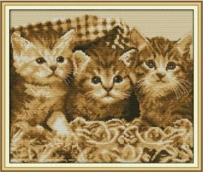Набор для вышивания крестиком по нанесённой на канву  "Three Little Kittens 2". AIDA 14CT printed 35*30 см