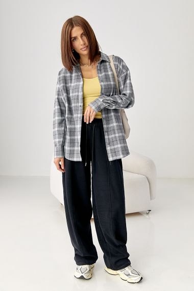 Клітчаста сорочка на ґудзиках із опущеними проймами - сірий цвет, L (є розміри) | Зображення 2