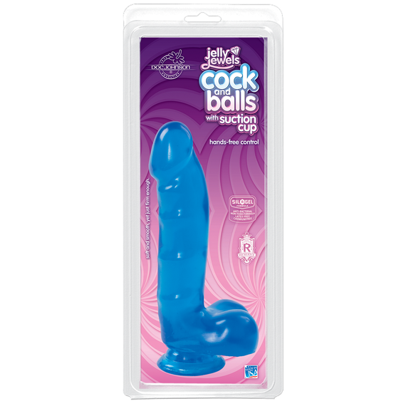 Фалоімітатор Doc Johnson Jelly Jewels Cock & Balls Blue, діаметр 3,6 см, антибактеріальний ПВХ | Зображення 1