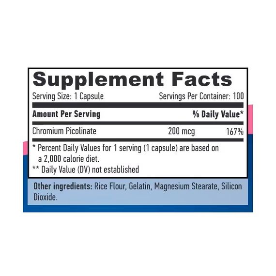 Хром Піколінат Haya Labs Chromium Picolinate 200mg 100 caps | Зображення 1