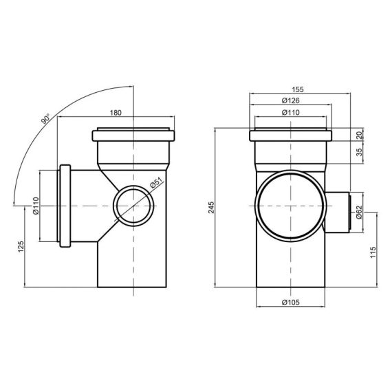 Крестовина канализационная TA Sewage 110х110х110х50, 90° (правая) | Зображення 1