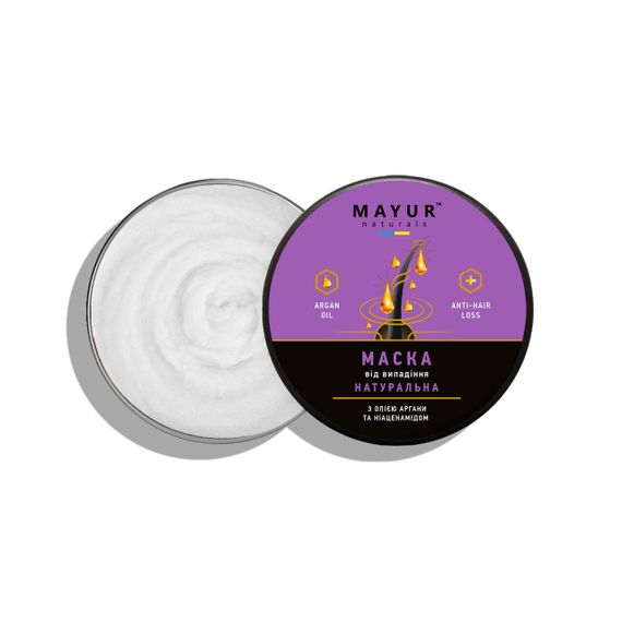 Маска для волосся натуральна проти випадіння регенерувальна з аргановою олією і ніаценамідом, ТМ Mayur 250 мл