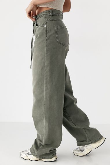 Оливкові джинси Palazzo на зав'язках - хакі цвет, 40р (є розміри) | Зображення 4