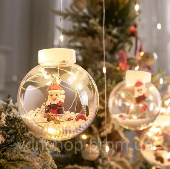 Гірлянда завіса штора Кулі з наповненням Дід Мороз, 3м, 10 куль LED USB | Зображення 4