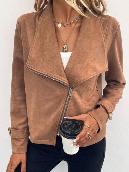 Женская замшевая куртка-косуха весенняя GF01221 цвет мокко, размер 42/44 | Зображення 2