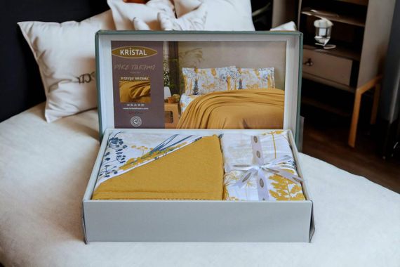 Комплект постільної білизни з пледом Kristal Ranforse 200×230 см Breeze  Hardal | Зображення 1