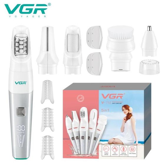 Епілятор VGR 5 в 1 V-752 GREEN, 5 насадок, водонепроникний IPX5 (45701-V-752 GREEN_775) | Зображення 2
