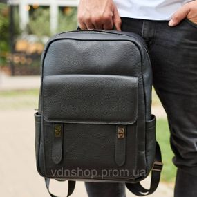 Стильний чоловічий шкіряний рюкзак 40х30х17, практичний аксесуар для ноутбука та документів, чорний