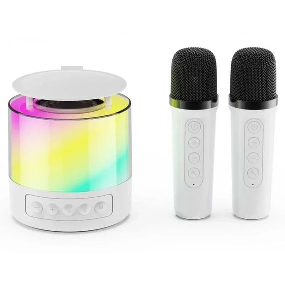 Портативная Bluetooth колонка K19 с подсветкой LED и двумя микрофонами для караоке White HP-66 | Зображення 1