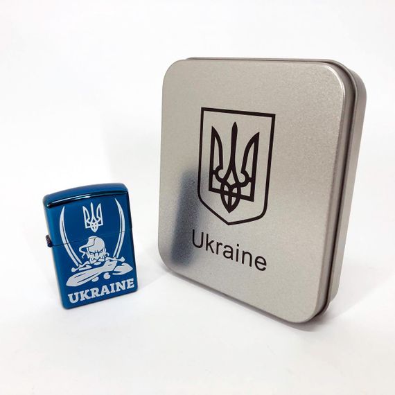 Дугова електроімпульсна запальничка USB Україна (металева коробка) HL-449. Колір: синій | Зображення 4