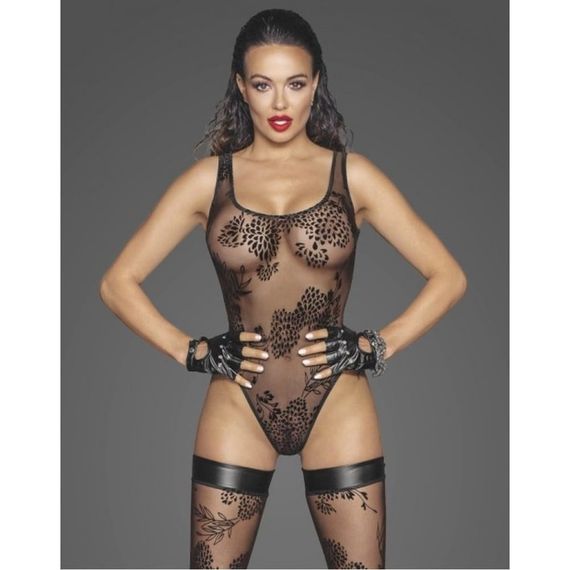 Боди с узорами S F242 Noir Handmade, полупрозрачное, черное sexstyle