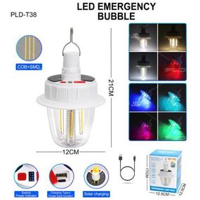 Світлодіодна LED лампа з акумулятором T38-COB+SMD(RGB), 2x18650, сонячна батарея, гачок, ЗУ Type-C