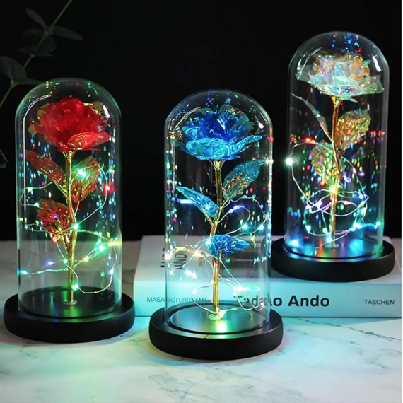 Декоративна троянда в скляній колбі, Вічна троянда з LED підсвічуванням   знижка