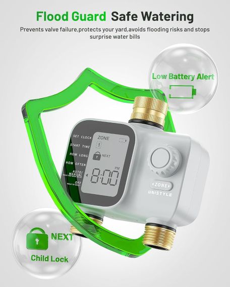 Программируемый таймер для двухзонного полива Unistyle с латунными входами и выходами, IP55 | Зображення 6