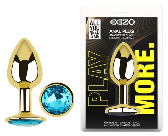 Анальна пробка з кристалом EGZO - Gold Round Plug Aqua size S Sex Aura