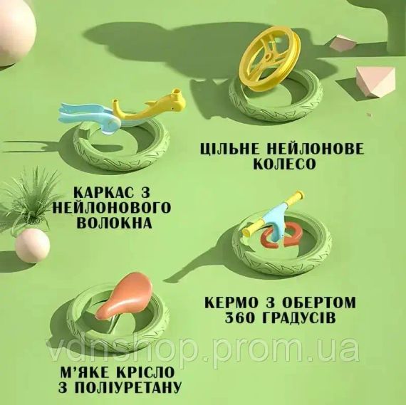 Велобіг з дельфіном, складаний беговел від 2 до 5 років, надувні колеса 12", навантаження до 40 кг, ВА03 4 кг | Зображення 3