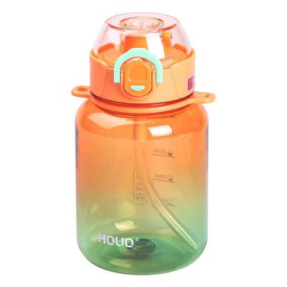 Бутылка для воды многоразовая 700 мл бутылочка с трубочкой для спорта и школы 16.5 см Оранжевая HP-14-32O | Зображення 1