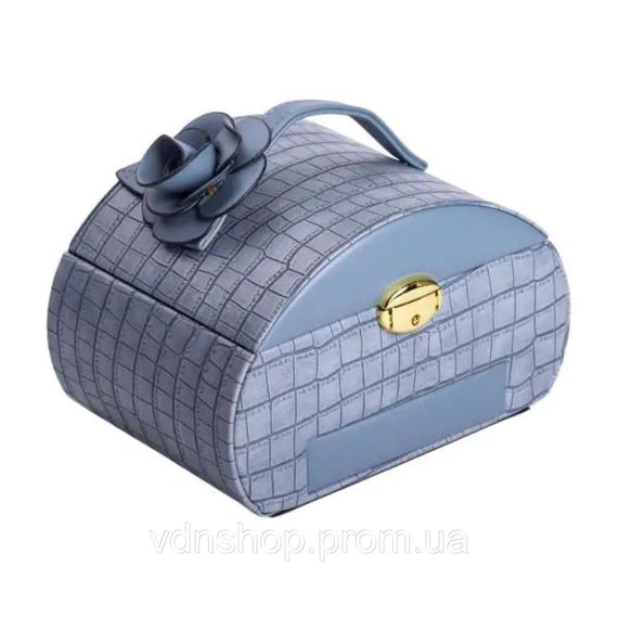 Шкатулка для украшений из эко кожи 3 яруса с замком органайзер для ювелирных изделий HP-5-21BL | Зображення 4