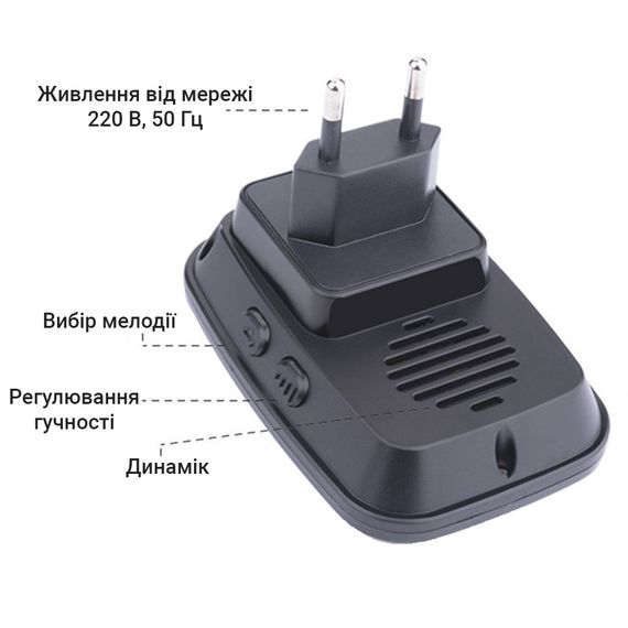 Безпровідний дверний дзвінок на вхідні двері з 2-ма приймачами Cacazi A12, чорний | Зображення 5