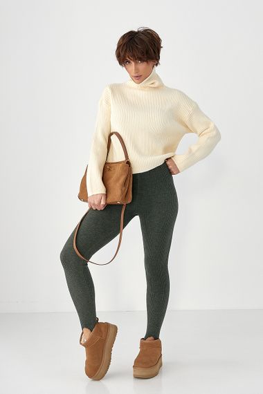 Утеплені лосини в рубчик зі штрипками - хакі цвет, ONE SIZE (є розміри) | Зображення 2