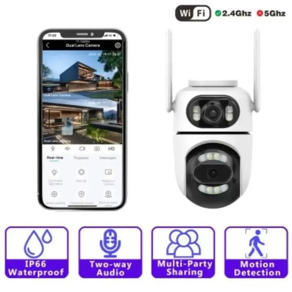 Вулична поворотна камера відеоспостереження WiFi Dual lens Q2 на 2 об'єктиви, 8Mp Type-C | Зображення 2