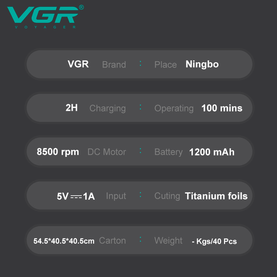 Электробритва VGR V-336 шейвер, тройное лезвие, LED дисплей, металлическая | Зображення 1