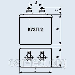К73П-2 8кф 630в (±10%) металізований паперовий герметизований в прямокутному корпусі 50x46x46 | Зображення 1