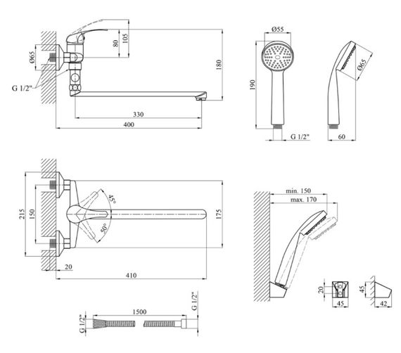 Змішувач для ванни Agua Leon-C070 (CV012079) | Зображення 1