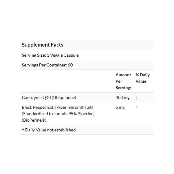 Коензим Doctor's Best High Absorption CoQ10 with BioPerine 400 mg 60 Veg Caps DRB-00157 | Зображення 2