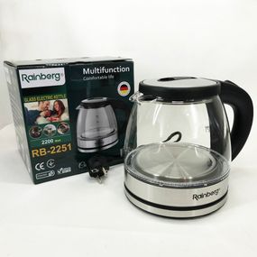 Электрочайник стеклянный Rainberg RB-2251  - 1л, стильный электрический чайник, бесшумный чайник