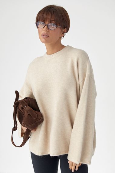 В'язаний жіночий джемпер з широкими рукавами - бежевий цвет, ONE SIZE (є розміри) | Зображення 4