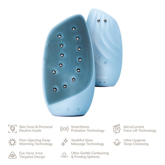 Очищувальна щітка для обличчя GESKE Sonic Thermo Facial Brush&Face-Lifter 8в1 aquamarine | Зображення 1