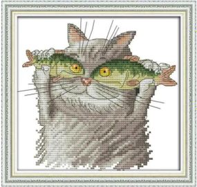 Набор для вышивания по нанесённой на канву схеме "I Love Fish". AIDA 14CT printed 21*20 см