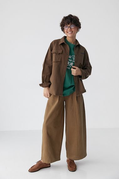 Котонова сорочка з накладними кишенями - коричневий цвет, ONE SIZE (є розміри) | Зображення 2