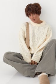 В'язана жіноча кофта в косички - молочний цвет, ONE SIZE (є розміри)