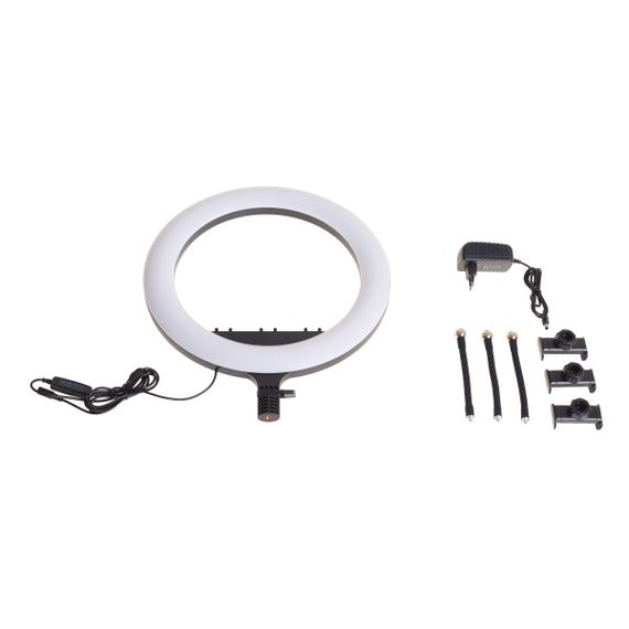 Кольцевая лампа блогера с 3 держателями LED 24W CCT 36 см (TE-053)