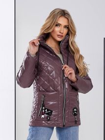 Жіноча стьобана куртка з блиском, арт.504, шоколад